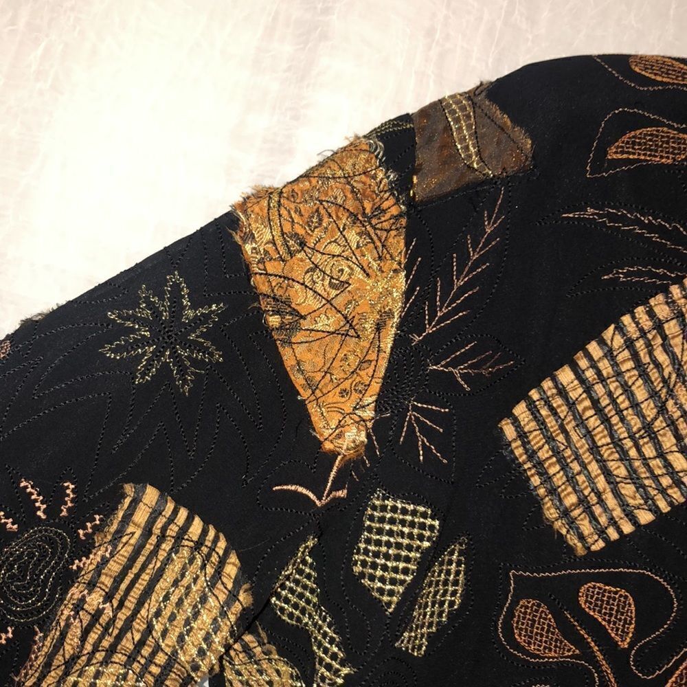 Chico’s L Black Green Gold Patchwork Embroidered Light Full Zip Jacket - Picture 11 of 15